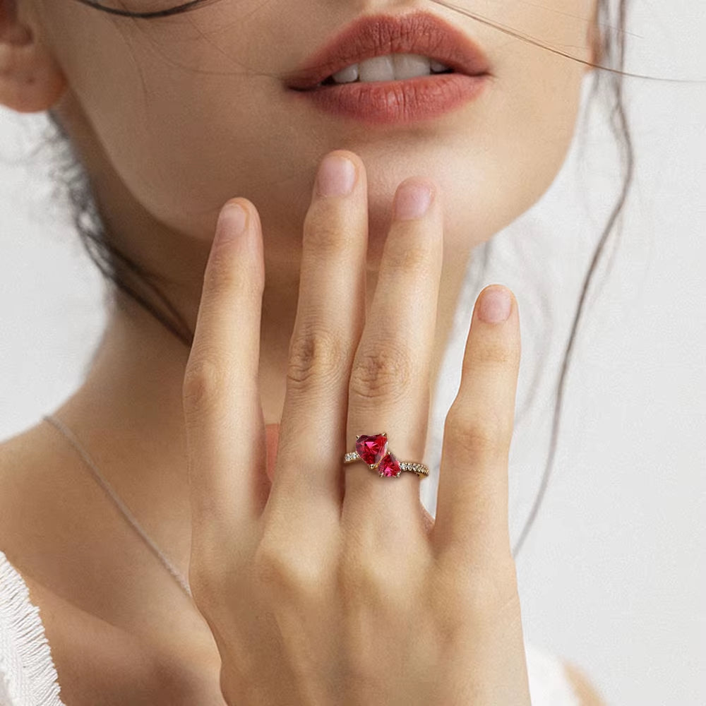 Eternalove™ Red Double Heart Zircon Ring – a Sparkle That Speaks of Forever