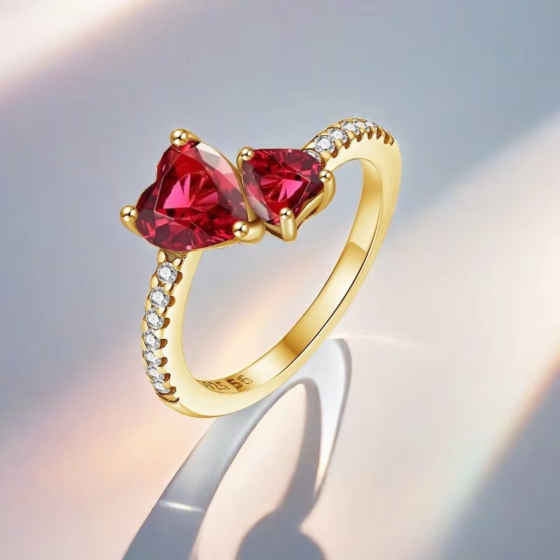 Eternalove™ Red Double Heart Zircon Ring – a Sparkle That Speaks of Forever