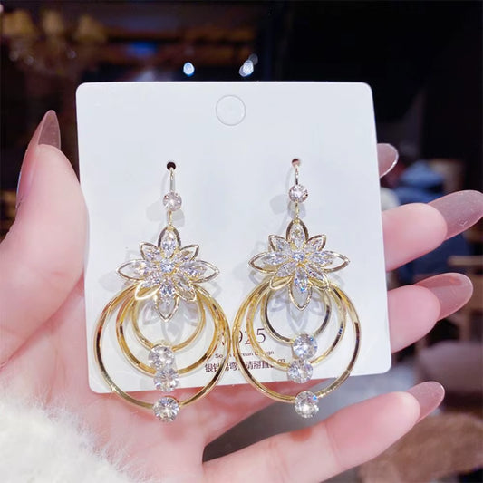 Lotus Shine – Rhinestone Long Tassel Drop Earrings for Women