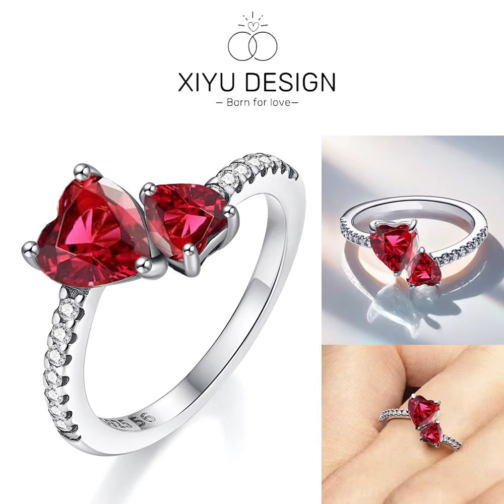 Eternalove™ Red Double Heart Zircon Ring – a Sparkle That Speaks of Forever