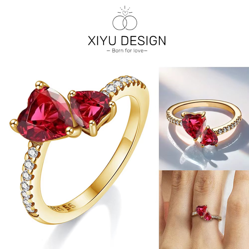Eternalove™ Red Double Heart Zircon Ring – a Sparkle That Speaks of Forever