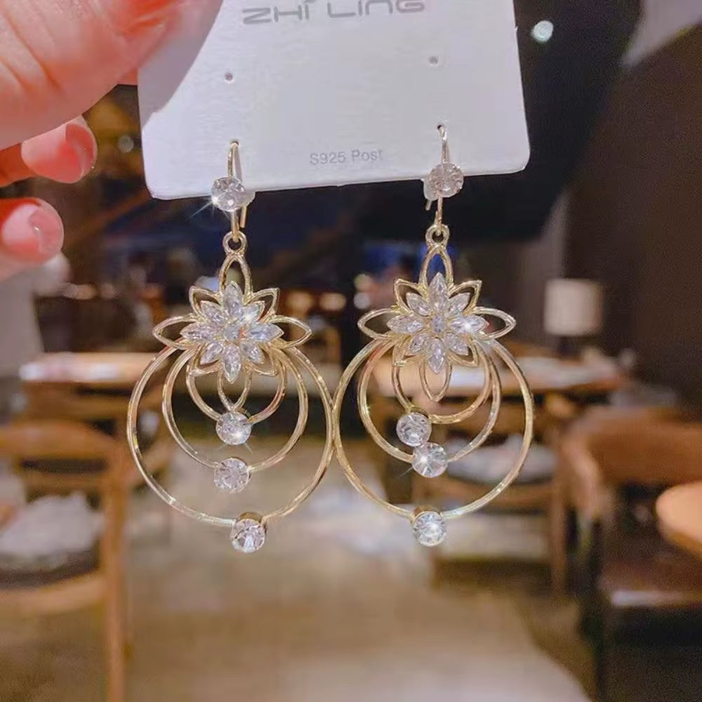 Lotus Shine – Rhinestone Long Tassel Drop Earrings for Women