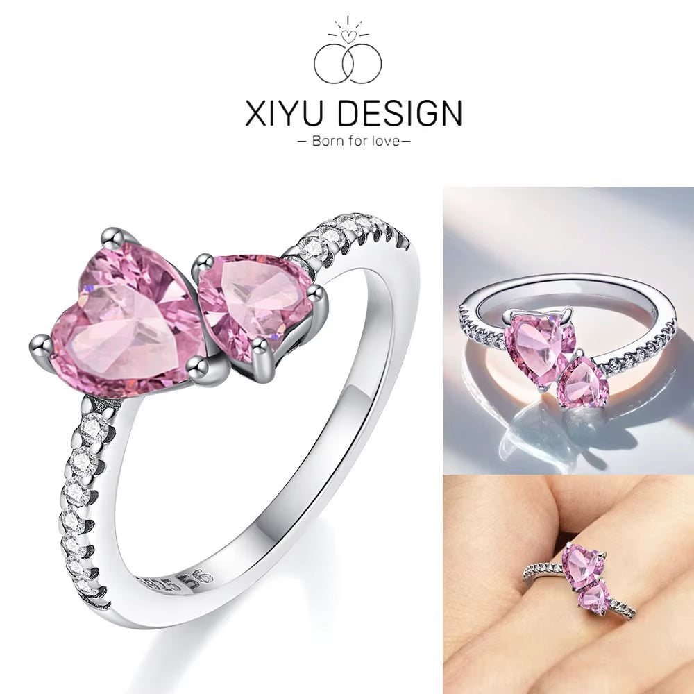 Eternalove™ Red Double Heart Zircon Ring – a Sparkle That Speaks of Forever